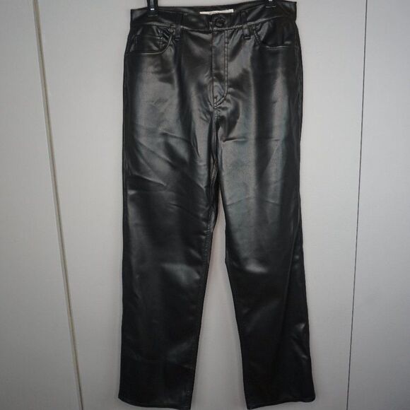 New Hudson Jeans Remi Faux Leather High Rise Straight Leg Pants in Black Size 32 - Picture 2 of 15